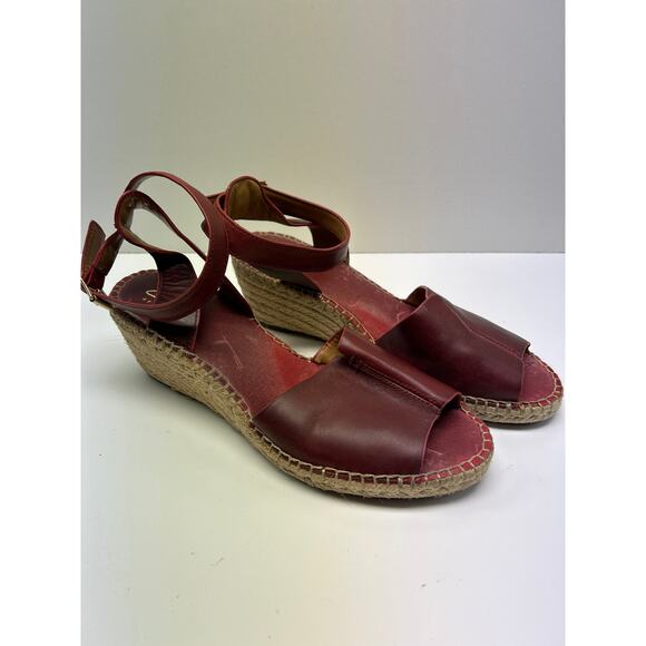 Clarks Artisan Women’s Espadrilles Red Wedge Heels Ankle Strap Buckle 9M - Picture 1 of 5